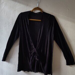 Black thin cardigan with front bow, merino wool, By Merino Country, size large